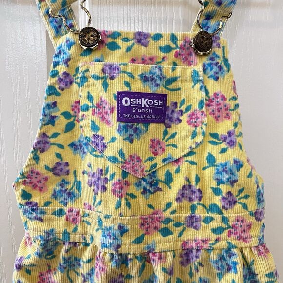 Vintage Oshkosh B'Gosh Yellow Floral Corduroy Overall USA Dress Girls SZ 5 FLAWS - Picture 5 of 16